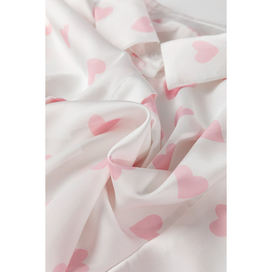 Heart Print Collared Neck Long Sleeve Shirt Apparel and Accessories