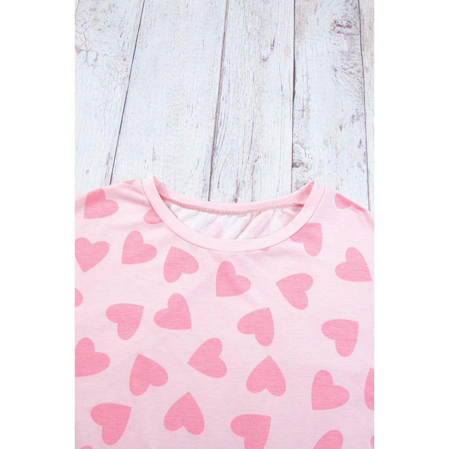 Heart Print Long Sleeve Top and Shorts Lounge Set Apparel and Accessories