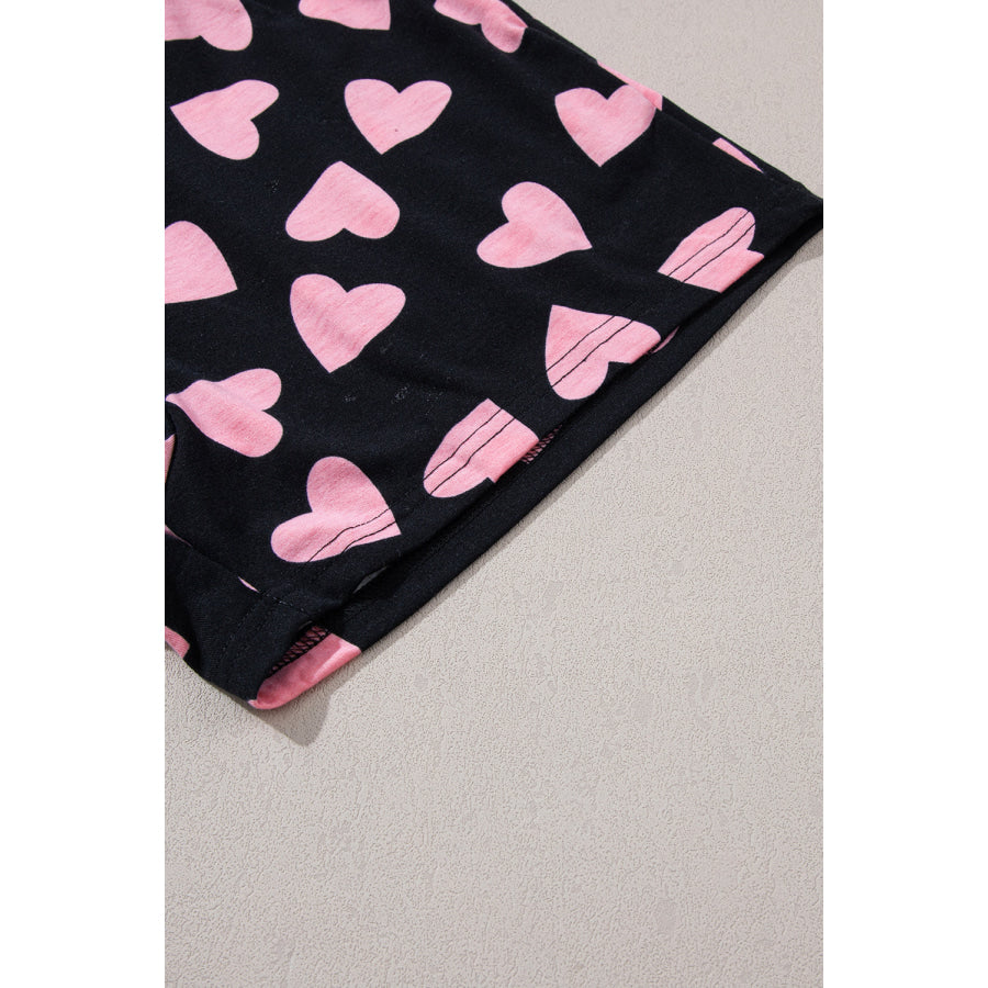 Heart Print Long Sleeve Top and Shorts Lounge Set Apparel and Accessories