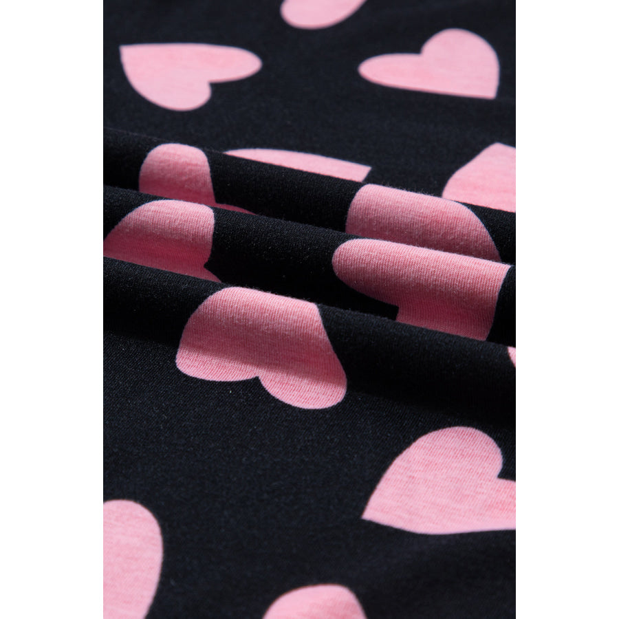 Heart Print Long Sleeve Top and Shorts Lounge Set Apparel and Accessories