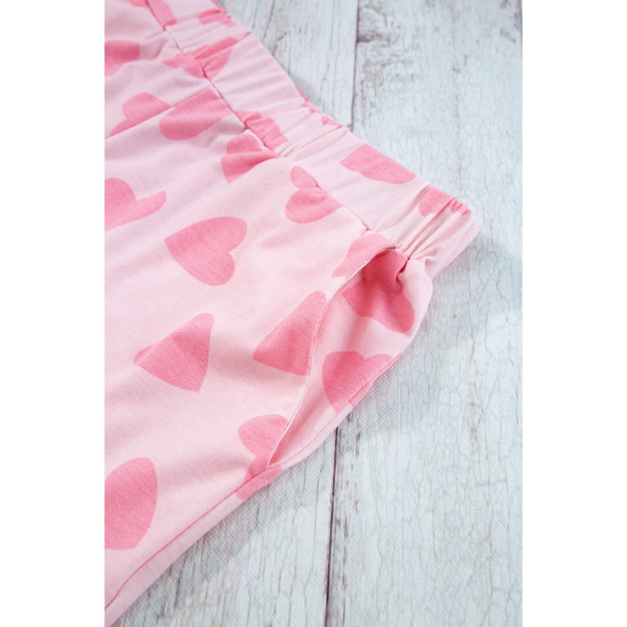 Heart Print Long Sleeve Top and Shorts Lounge Set Apparel and Accessories