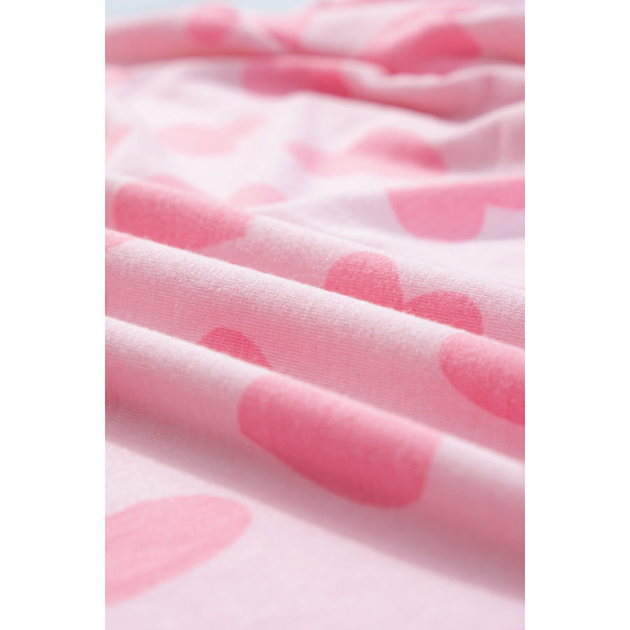 Heart Print Long Sleeve Top and Shorts Lounge Set Apparel and Accessories