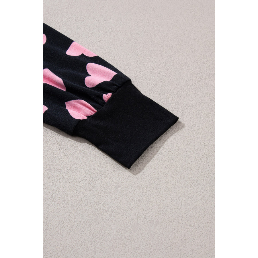 Heart Print Long Sleeve Top and Shorts Lounge Set Apparel and Accessories