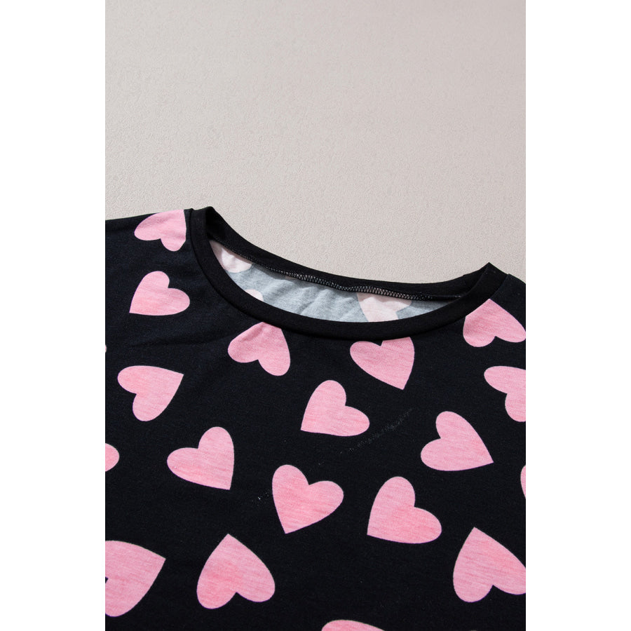 Heart Print Long Sleeve Top and Shorts Lounge Set Apparel and Accessories