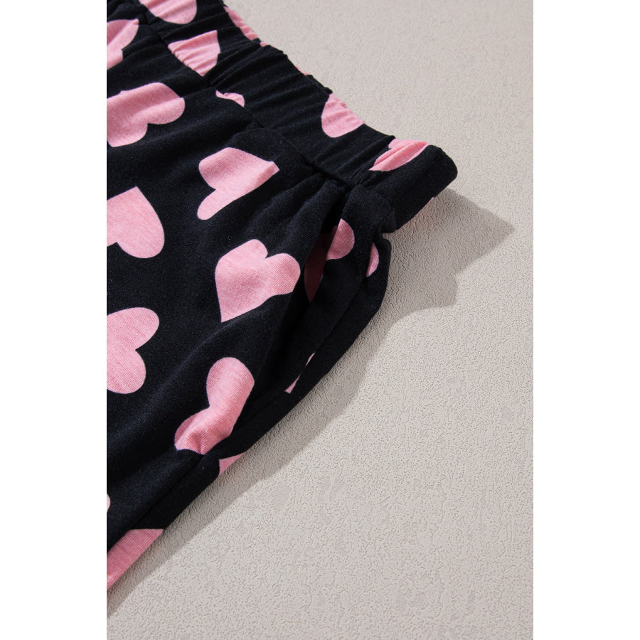 Heart Print Long Sleeve Top and Shorts Lounge Set Apparel and Accessories
