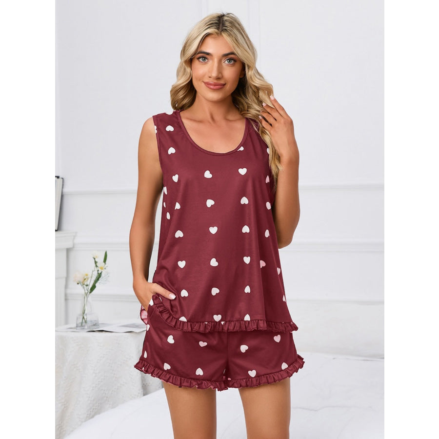 Heart Scoop Neck Tank and Shorts Lounge Set Apparel and Accessories