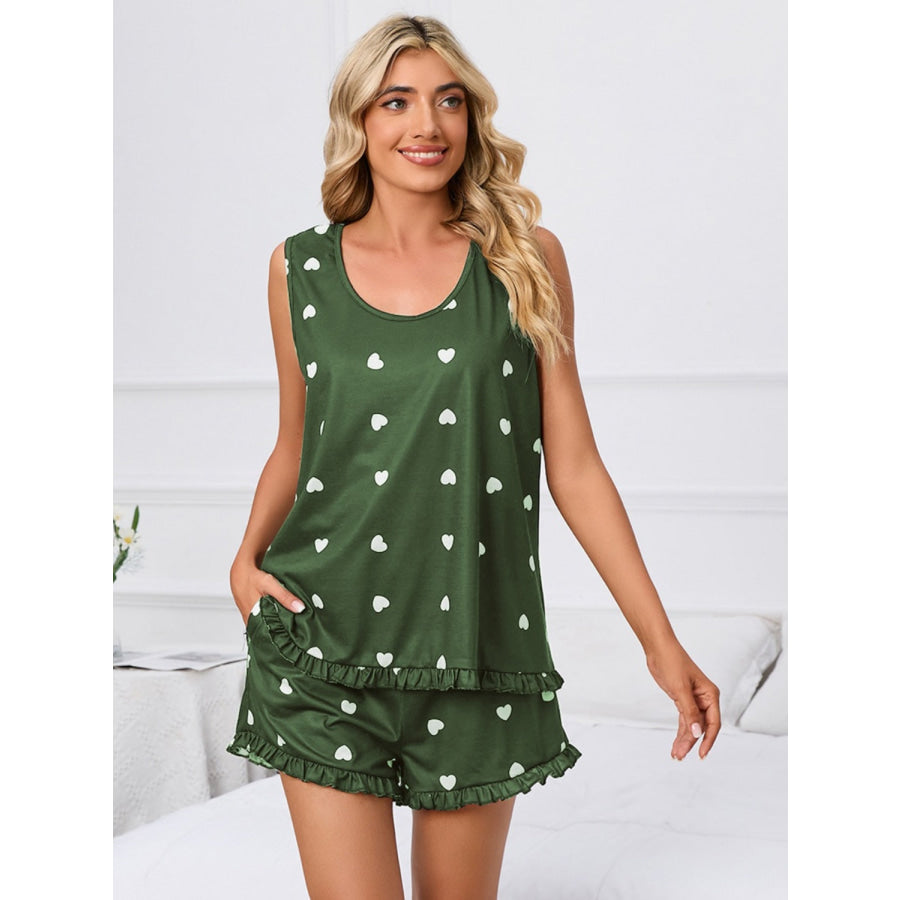 Heart Scoop Neck Tank and Shorts Lounge Set Apparel and Accessories