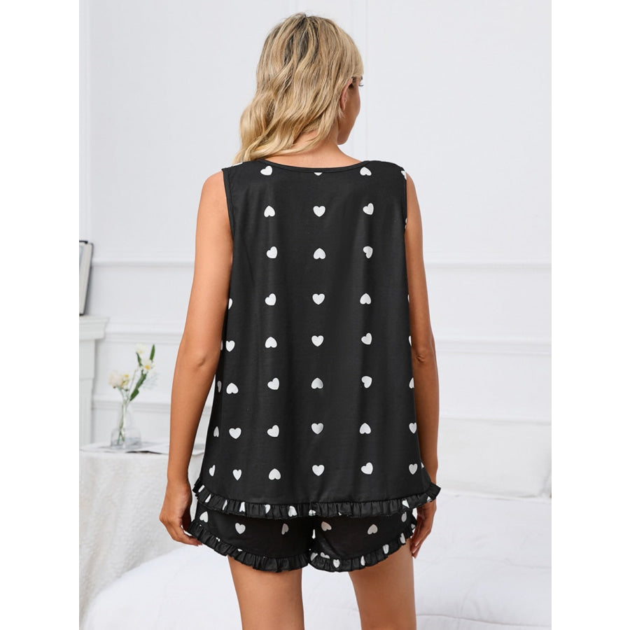 Heart Scoop Neck Tank and Shorts Lounge Set Apparel and Accessories