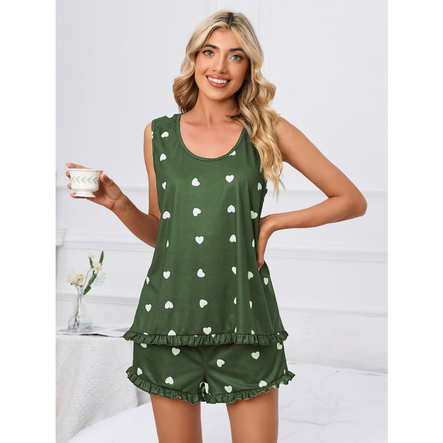 Heart Scoop Neck Tank and Shorts Lounge Set Apparel and Accessories