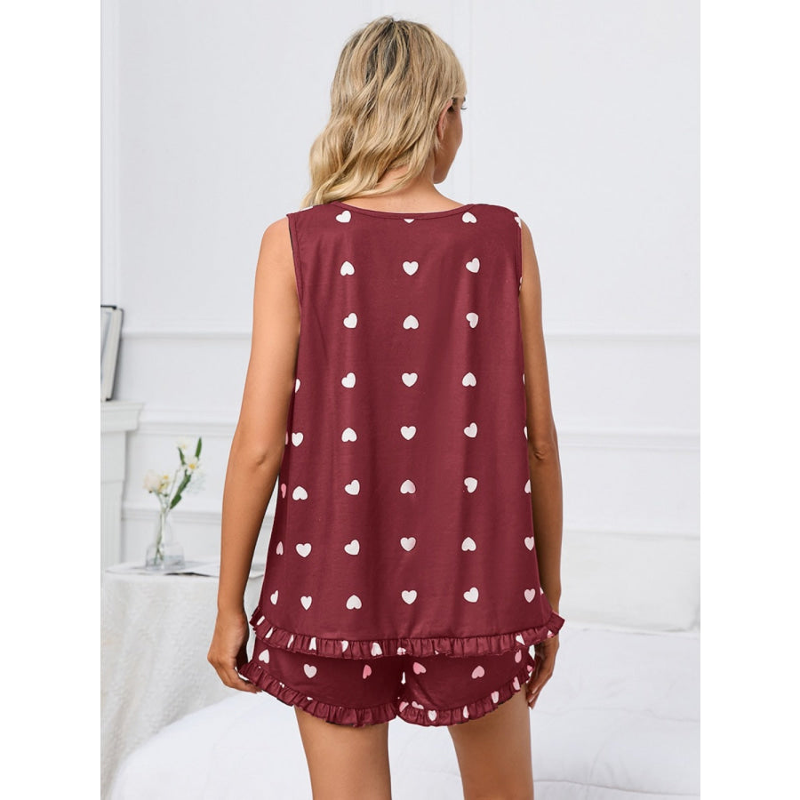 Heart Scoop Neck Tank and Shorts Lounge Set Apparel and Accessories