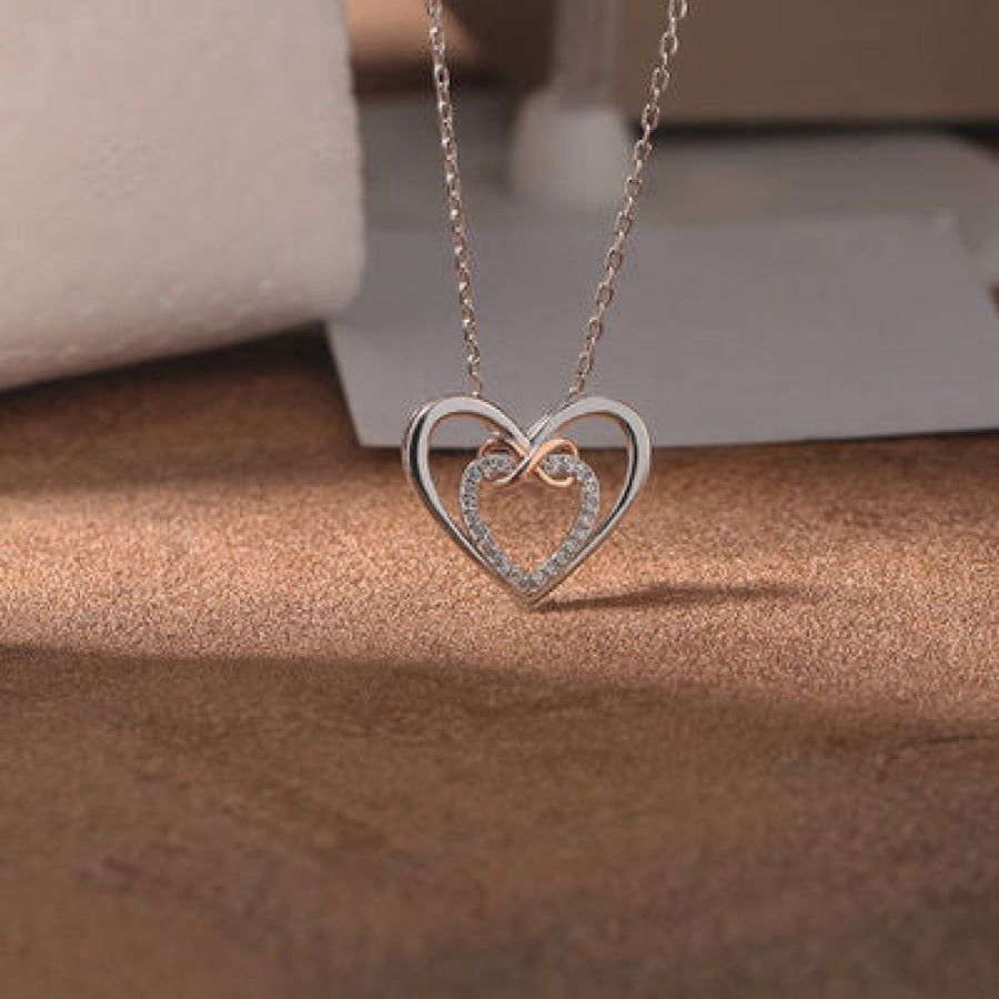 Heart Shape Inlaid Zircon 925 Sterling Silver Necklace Silver / One Size Apparel and Accessories