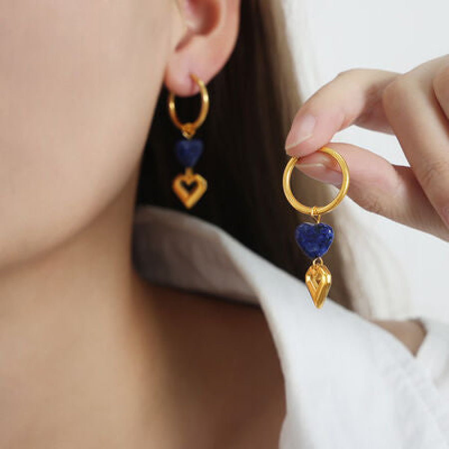 Heart Shape Lapis Lazuli Dangle Earrings Peacock Blue / One Size Apparel and Accessories