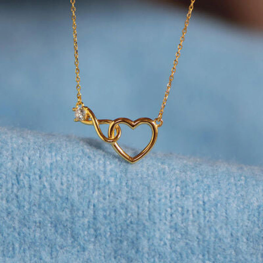 Heart Shape Zircon 18K Gold-Plated Necklace Gold / One Size Apparel and Accessories
