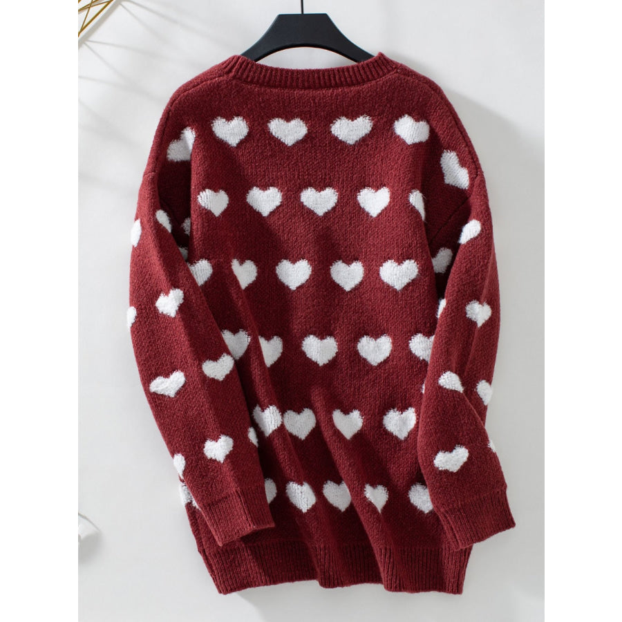 Heart V-Neck Button Up Long Sleeve Cardigan Apparel and Accessories