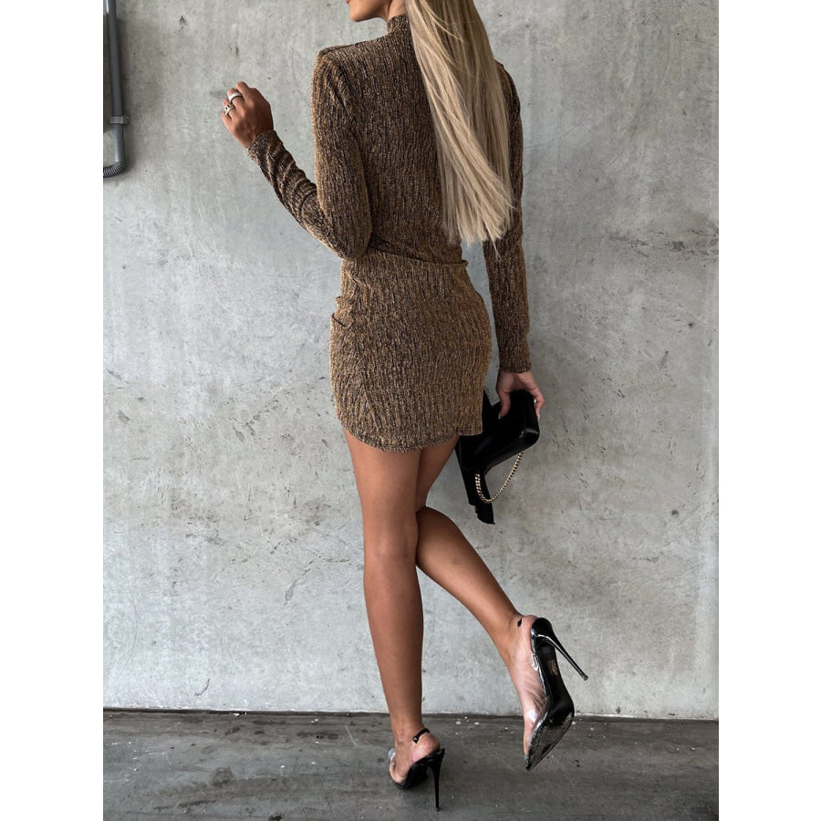 Heathered Mock Neck Long Sleeve Mini Dress Apparel and Accessories