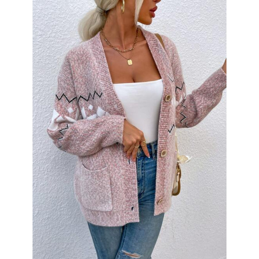 Heathered Pocketed Button Up Cardigan Dusty Pink / S Shirts & Tops