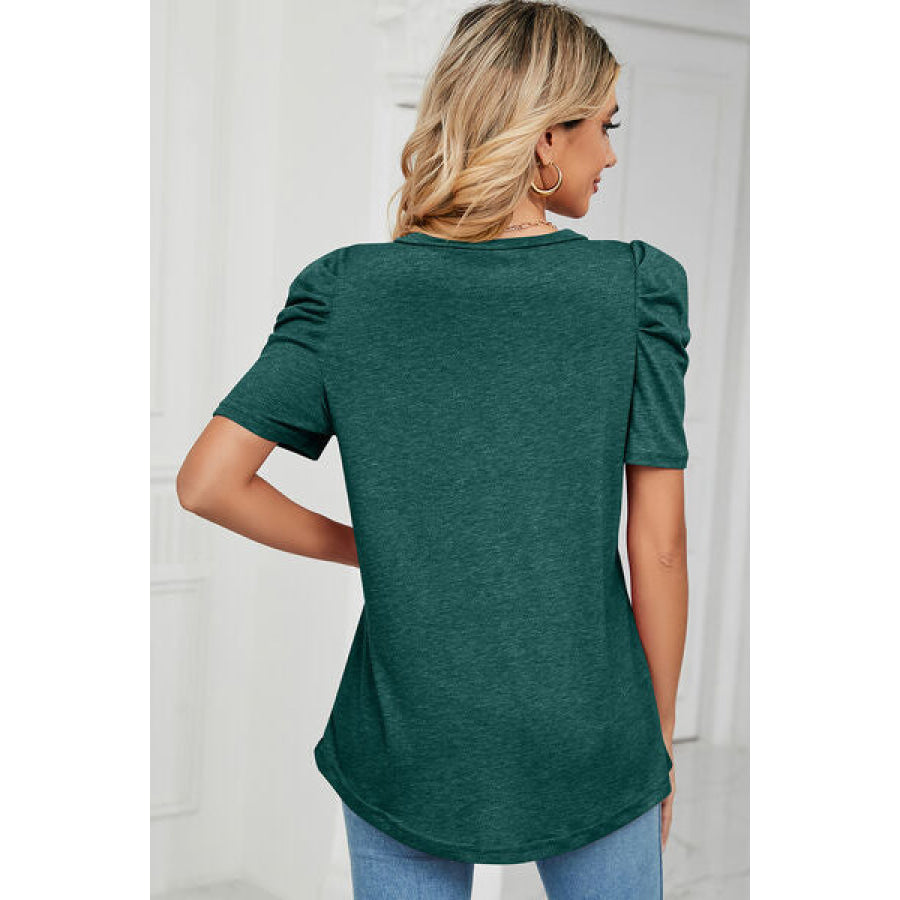 Heathered V - Neck Puff Sleeve T - Shirt Apparel and Accessories