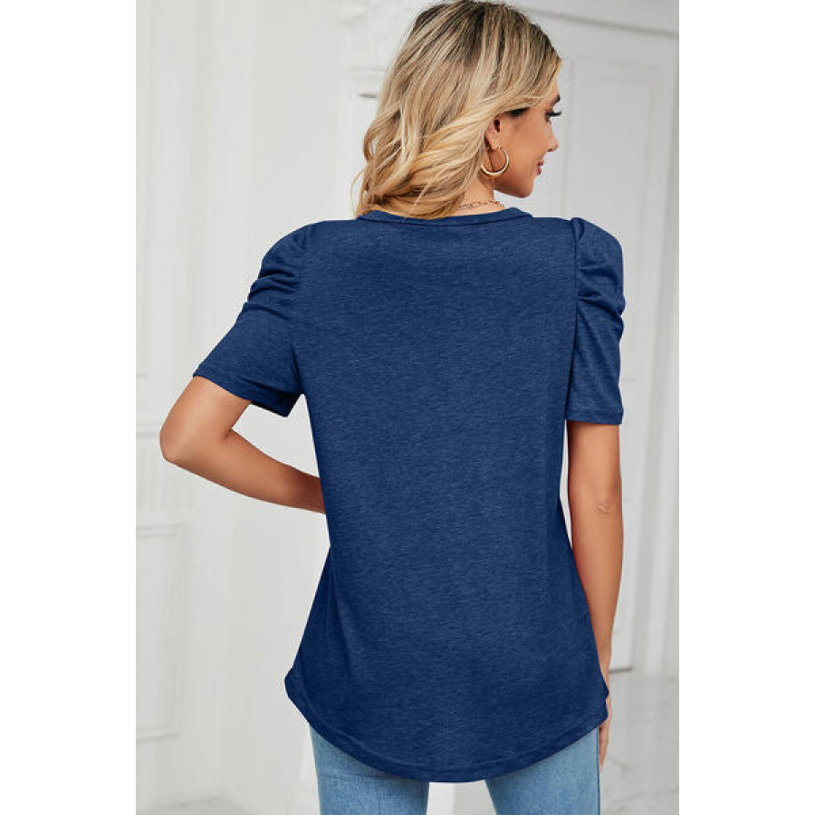 Heathered V - Neck Puff Sleeve T - Shirt Apparel and Accessories