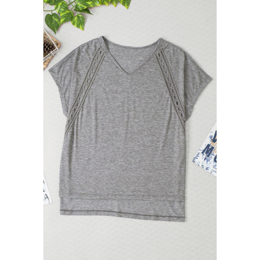 Heathered V - Neck Short Sleeve T - Shirt Charcoal / S Apparel and Accessories