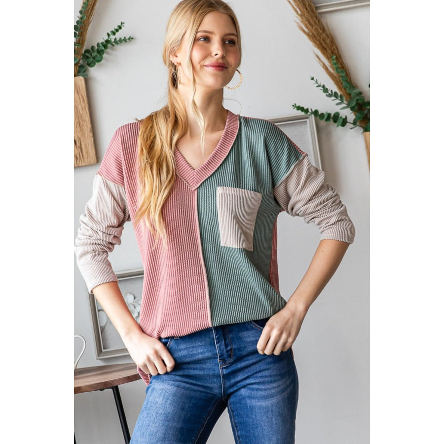 Heimish Color Block Exposed Seam Ribbed T-Shirt Apparel and Accessories