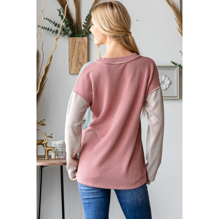 Heimish Color Block Exposed Seam Ribbed T-Shirt Apparel and Accessories