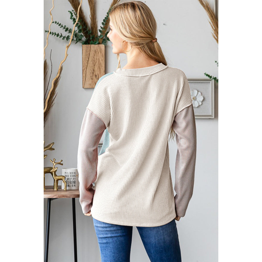 Heimish Color Block Exposed Seam Ribbed T-Shirt Cream / S Apparel and Accessories