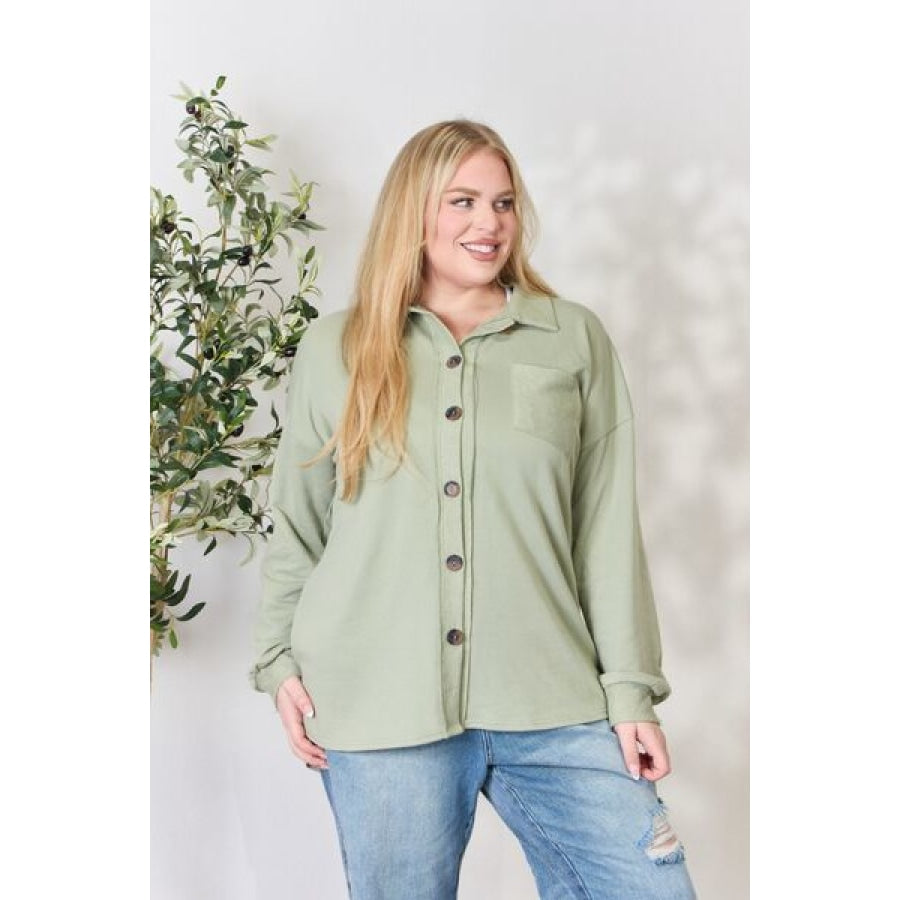 Heimish Full Size Button Down Long Sleeve Shirt Sage / S Clothing