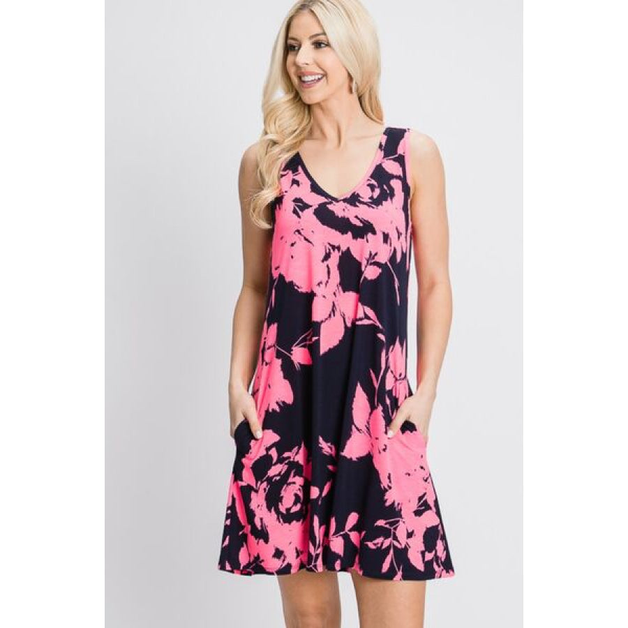 Heimish Full Size Floral V - Neck Tank Dress with Pockets Apparel and Accessories