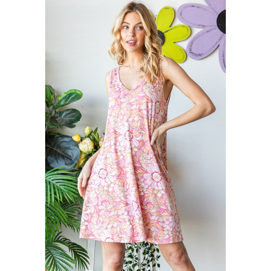 Heimish Full Size Floral V - Neck Tank Dress with Pockets Apparel and Accessories