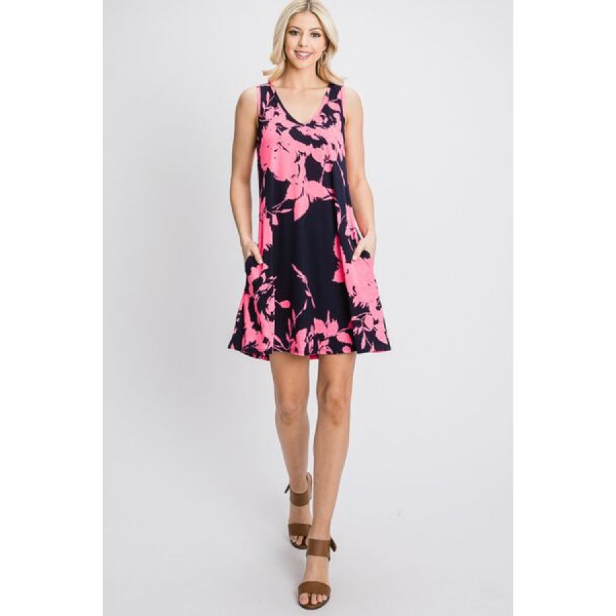 Heimish Full Size Floral V - Neck Tank Dress with Pockets Apparel and Accessories
