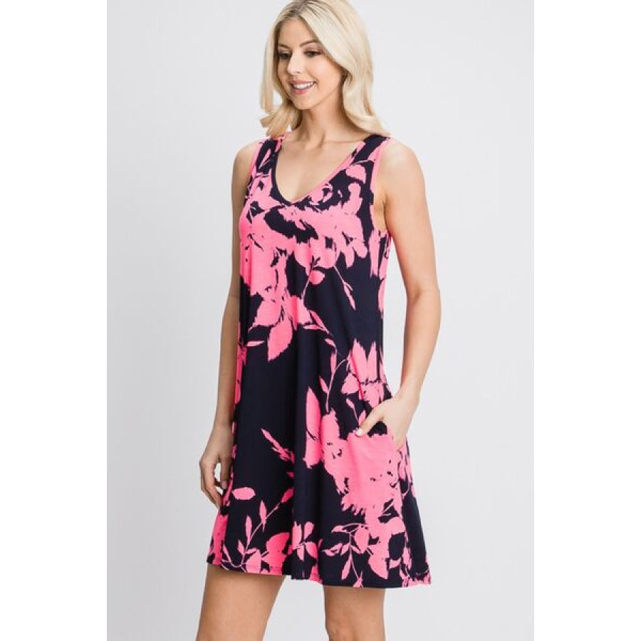 Heimish Full Size Floral V - Neck Tank Dress with Pockets Apparel and Accessories