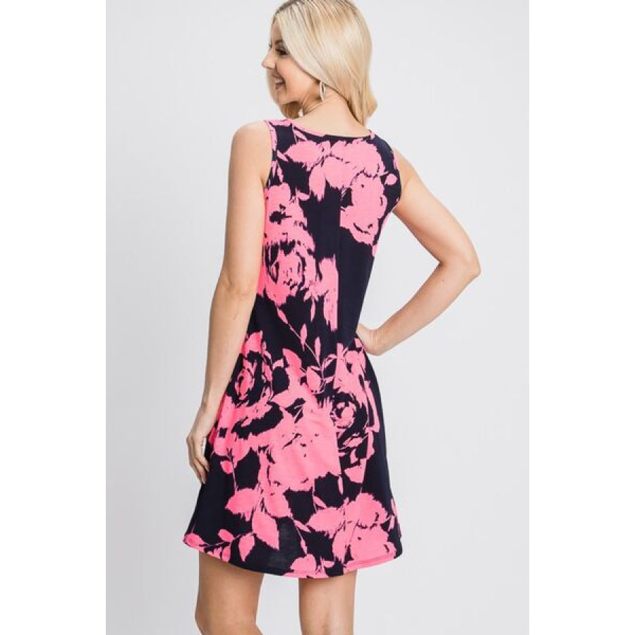 Heimish Full Size Floral V - Neck Tank Dress with Pockets Apparel and Accessories