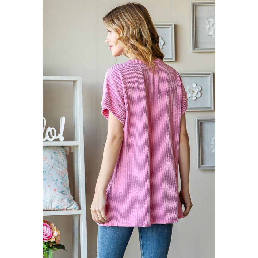 Heimish Full Size Letter Graphic Short Sleeve T - Shirt Pink / S Apparel and Accessories