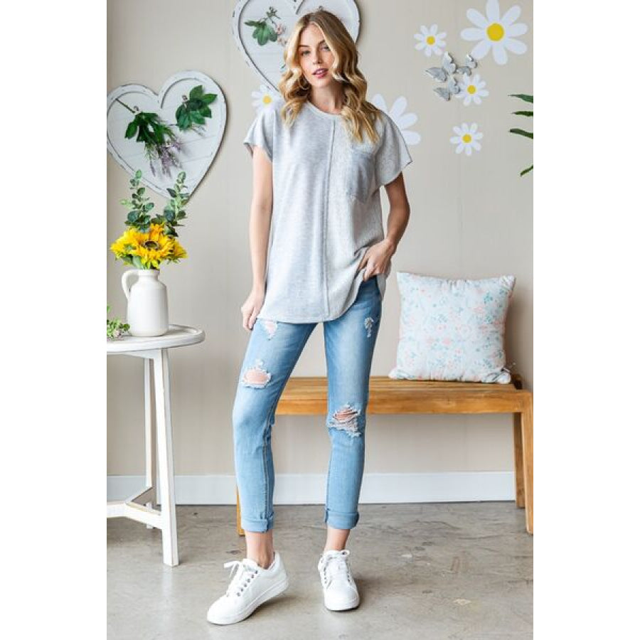 Heimish Full Size Pocketed Round Neck Short Sleeve T - Shirt Apparel and Accessories