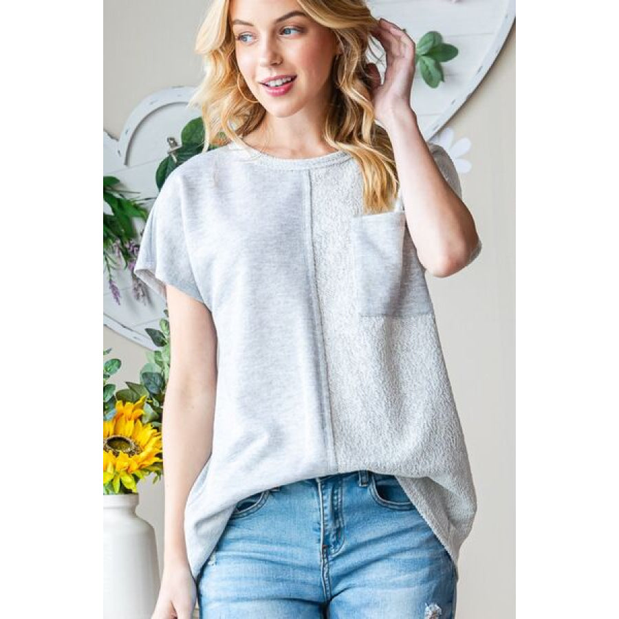 Heimish Full Size Pocketed Round Neck Short Sleeve T - Shirt HGREY / S Apparel and Accessories