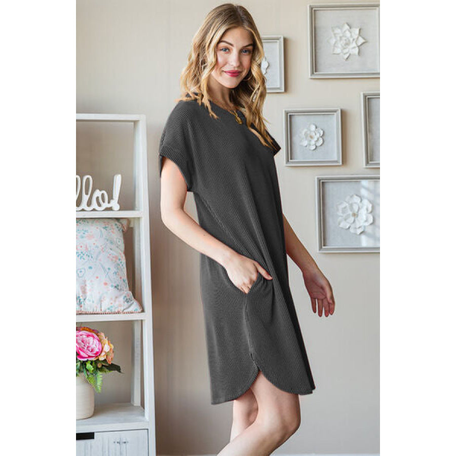 Heimish Full Size Ribbed Round Neck Short Sleeve Tee Dress Apparel and Accessories