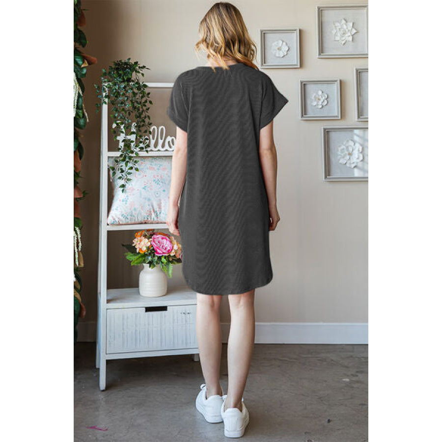 Heimish Full Size Ribbed Round Neck Short Sleeve Tee Dress Apparel and Accessories