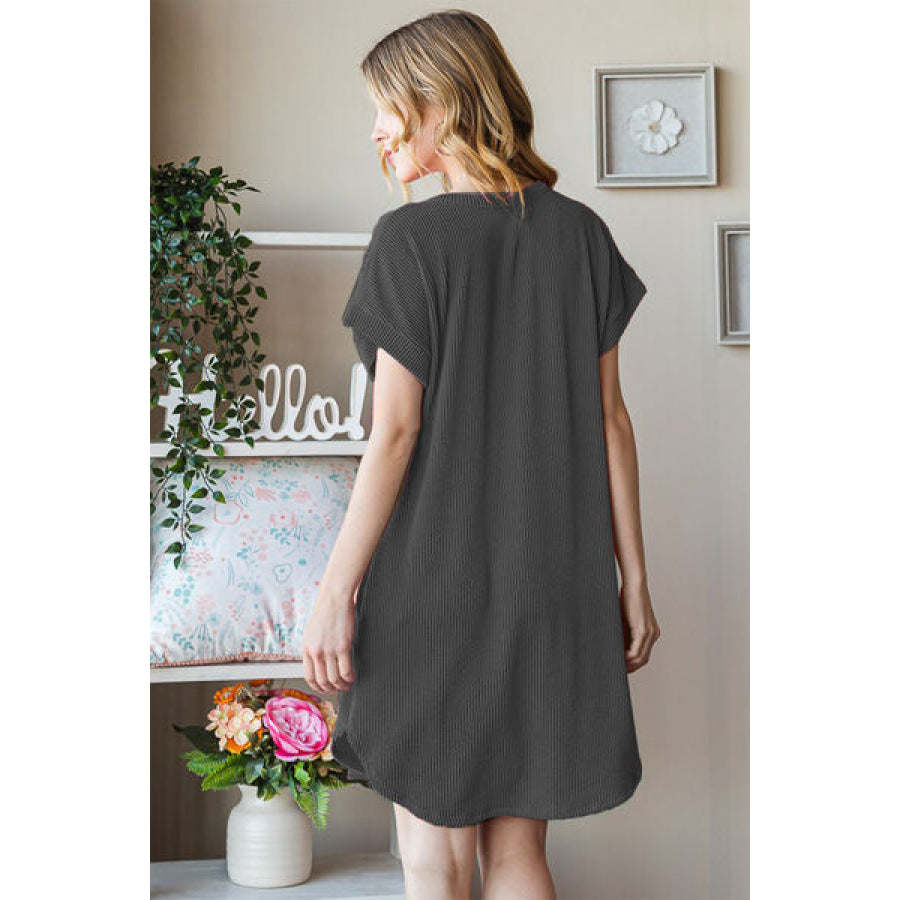 Heimish Full Size Ribbed Round Neck Short Sleeve Tee Dress Apparel and Accessories