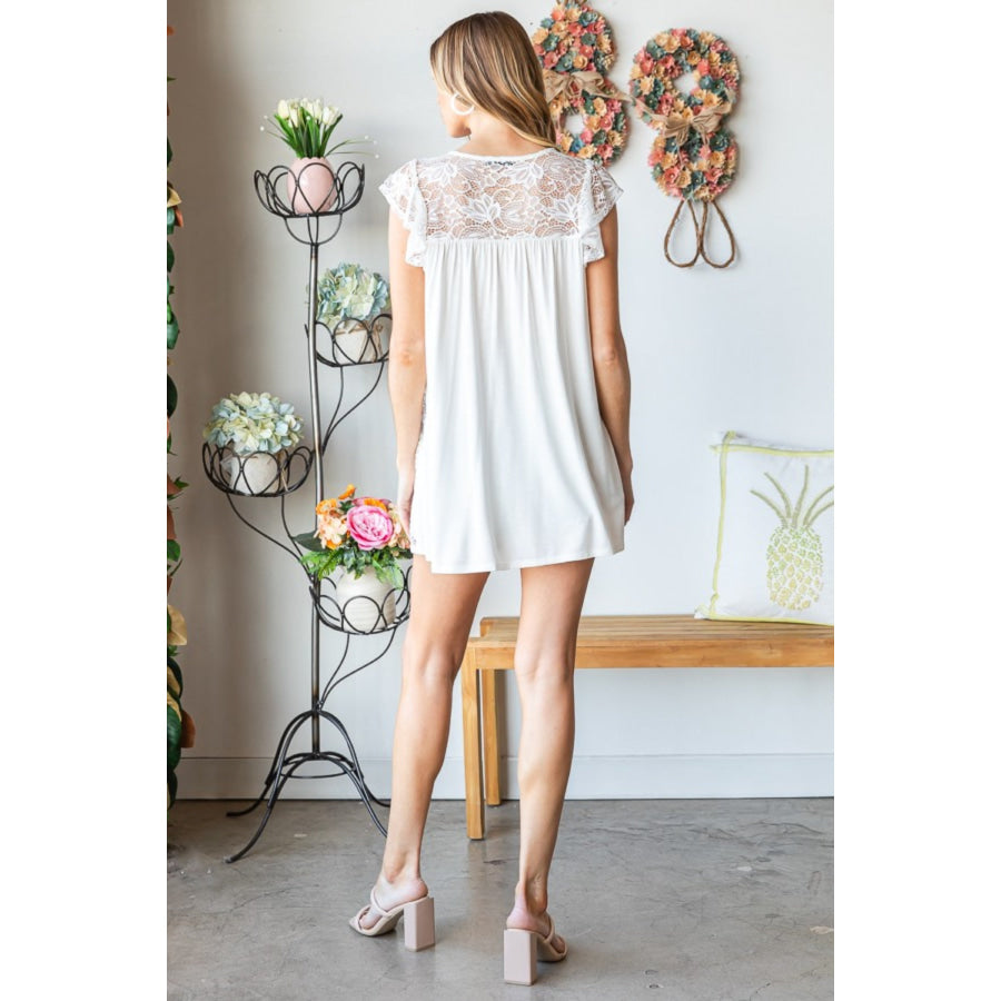 Heimish Full Size Round Neck Cap Sleeve Lace Top Apparel and Accessories