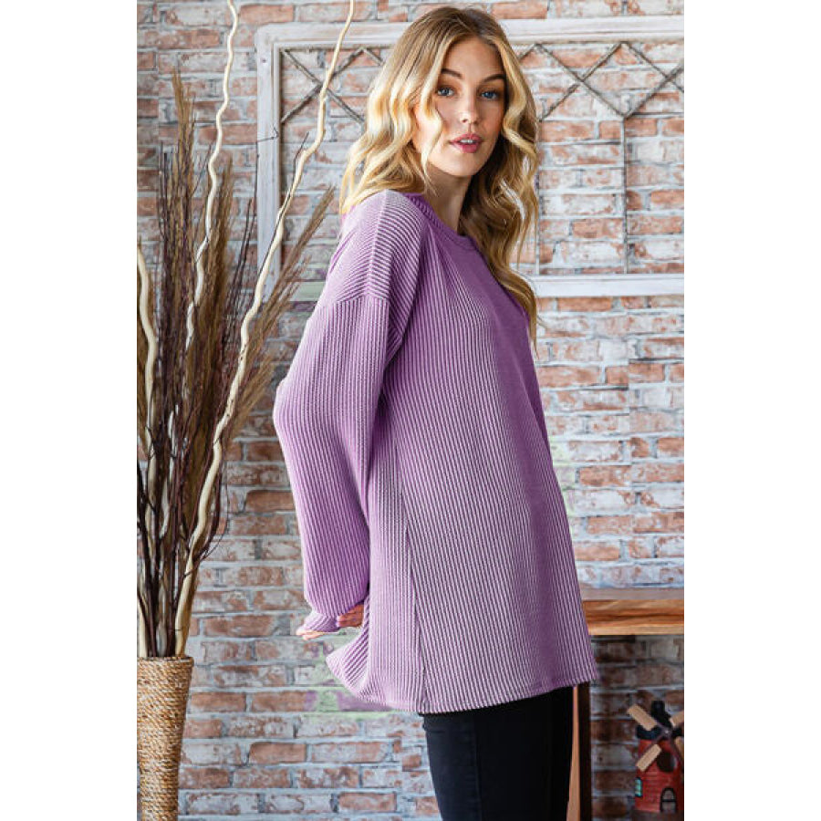 Heimish Full Size Round Neck Dropped Shoulder Blouse Apparel and Accessories