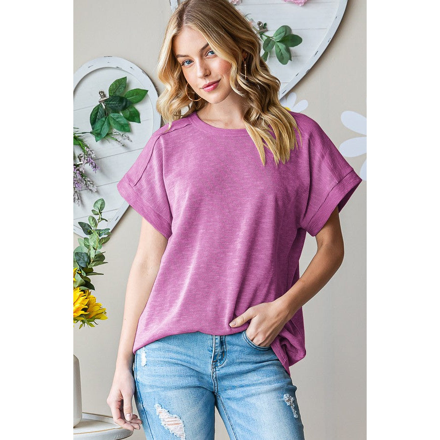 Heimish Full Size Short Sleeve Round Neck T-Shirt Magenta / S Apparel and Accessories