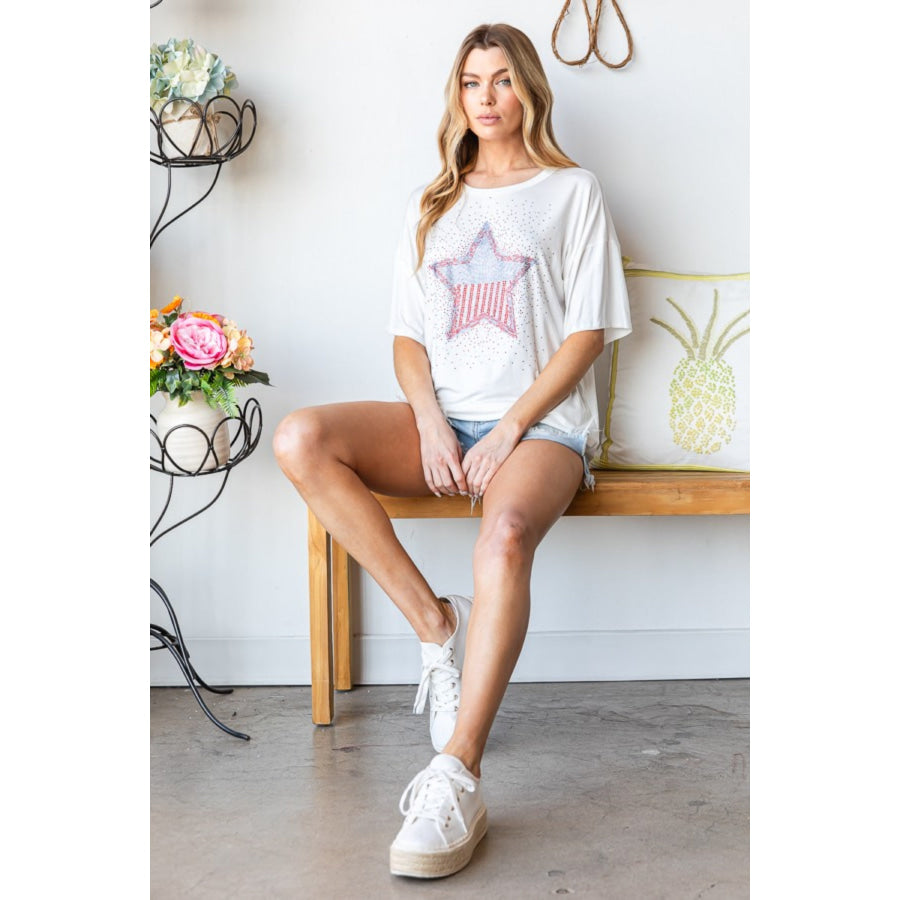 Heimish Full Size Star Patch Short Sleeve T-Shirt Apparel and Accessories