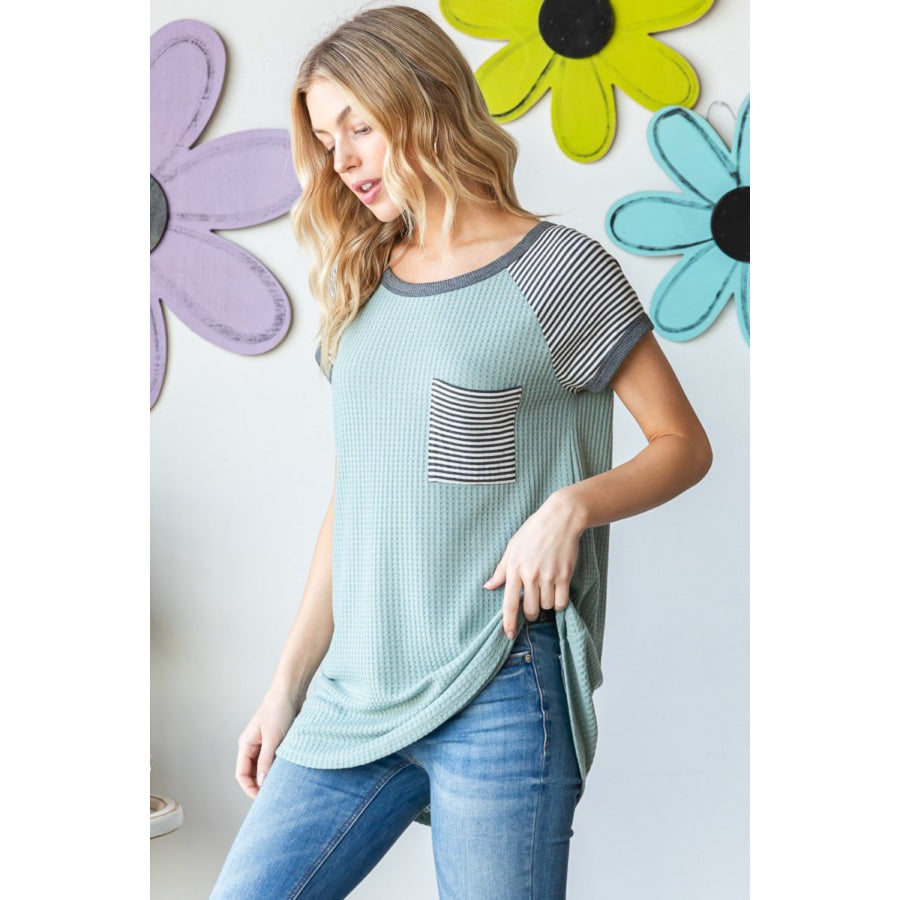 Heimish Full Size Striped Short Sleeve Waffle T-Shirt Apparel and Accessories