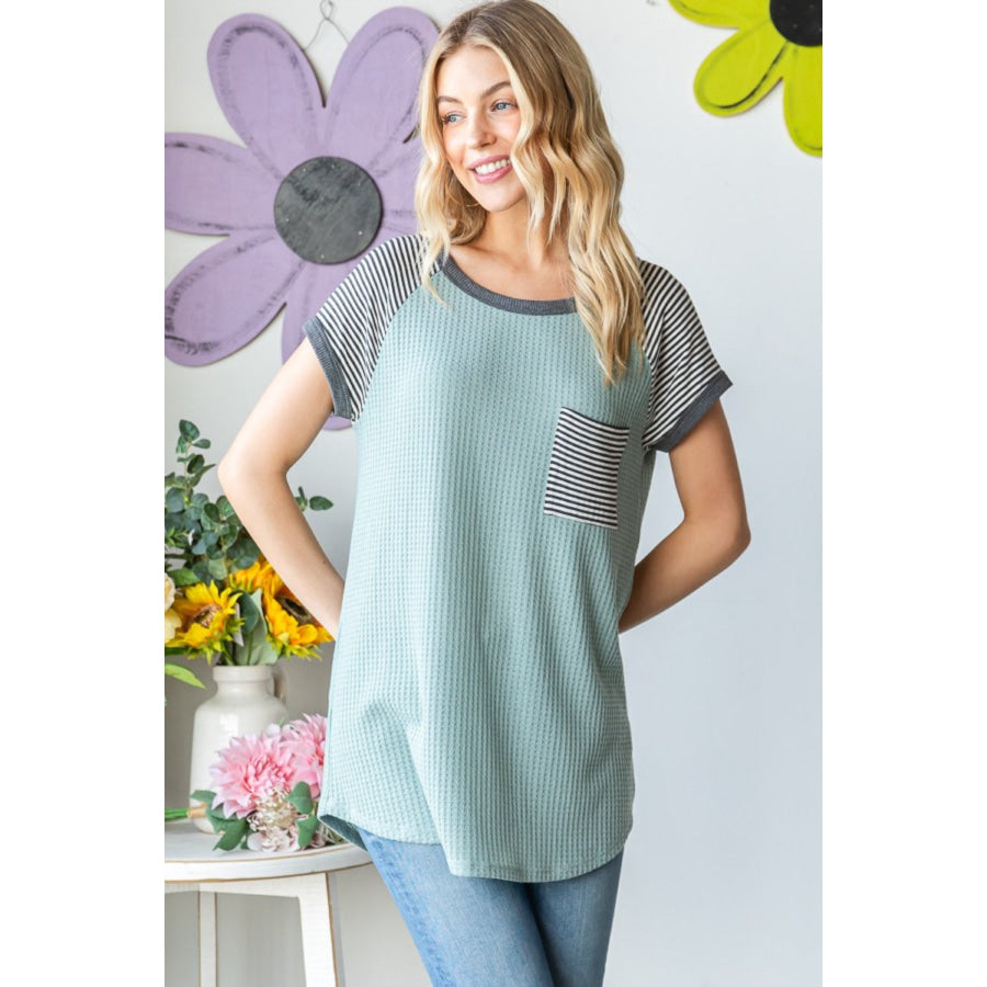 Heimish Full Size Striped Short Sleeve Waffle T-Shirt Apparel and Accessories