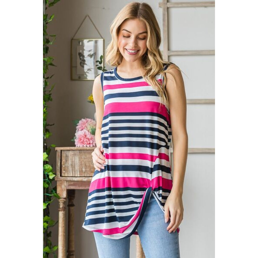Heimish Full Size Striped Twist Knot Round Neck Tank Apparel and Accessories