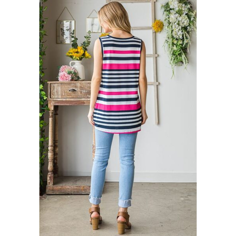 Heimish Full Size Striped Twist Knot Round Neck Tank Apparel and Accessories