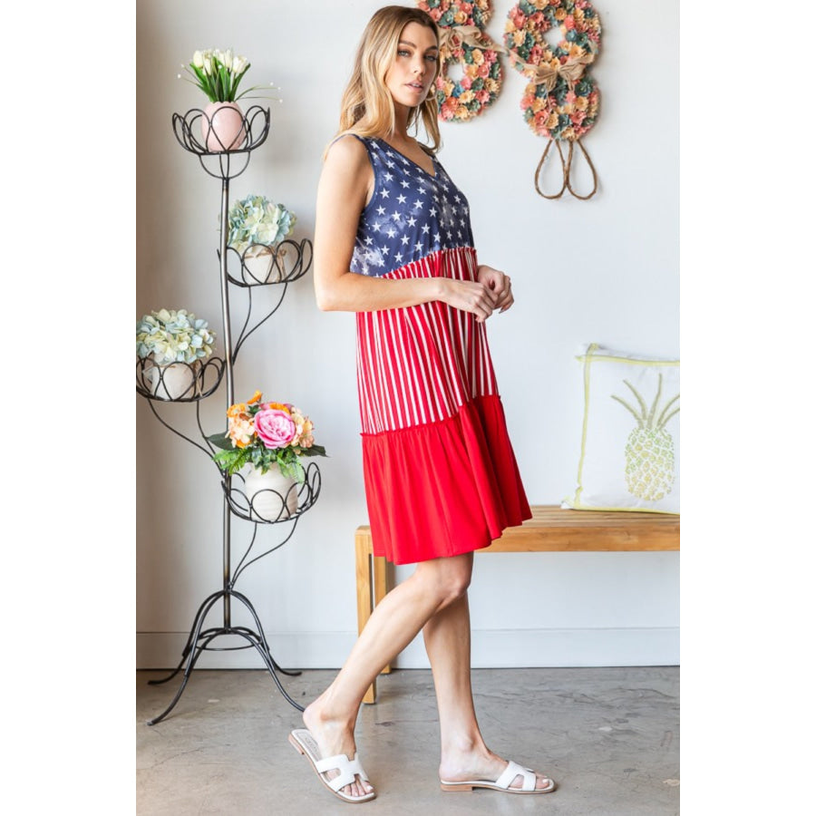 Heimish Full Size US Flag Theme Contrast Tank Dress Apparel and Accessories