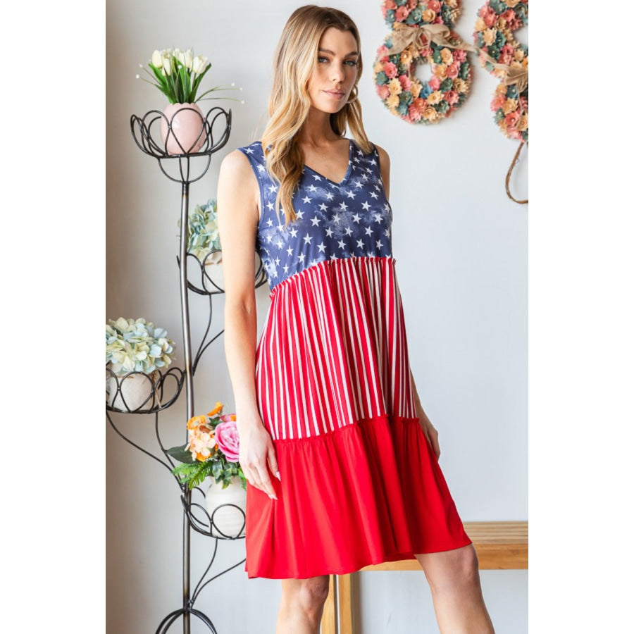 Heimish Full Size US Flag Theme Contrast Tank Dress Apparel and Accessories