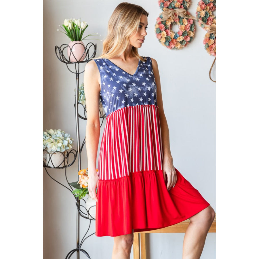Heimish Full Size US Flag Theme Contrast Tank Dress Apparel and Accessories