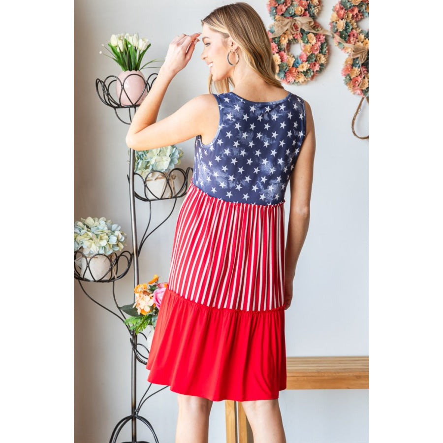 Heimish Full Size US Flag Theme Contrast Tank Dress Apparel and Accessories